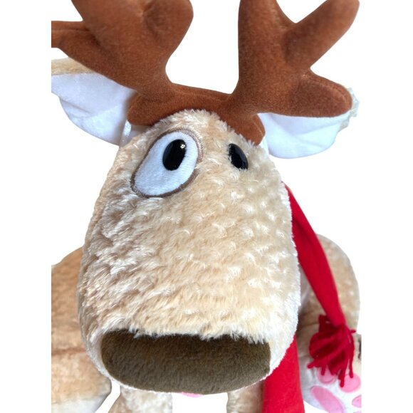 Dog Plush Golden Lab Puppy Holiday Christmas Deer Reindeer Antlers Red Scarf VTG - Picture 4 of 10
